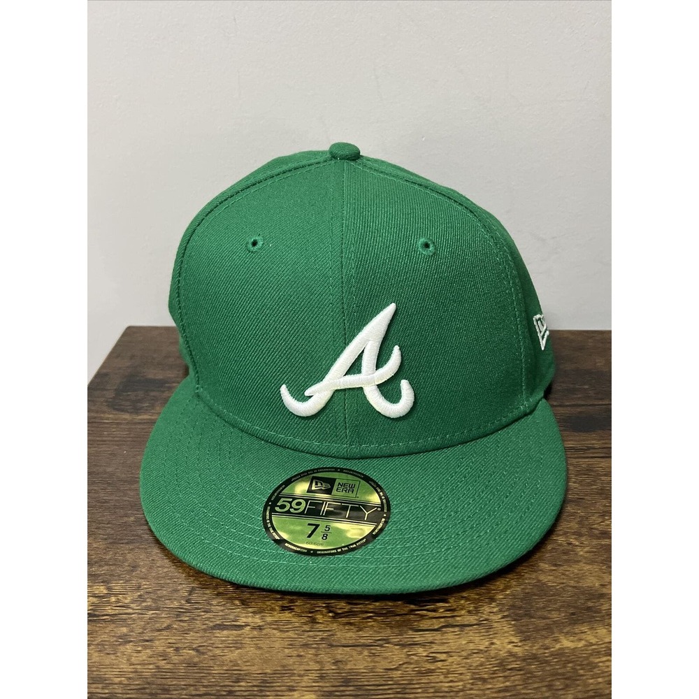 New Era 59Fifty Men's Hat MLB Atlanta Braves Kelly Green 5950 Fitted Cap 7 5/8